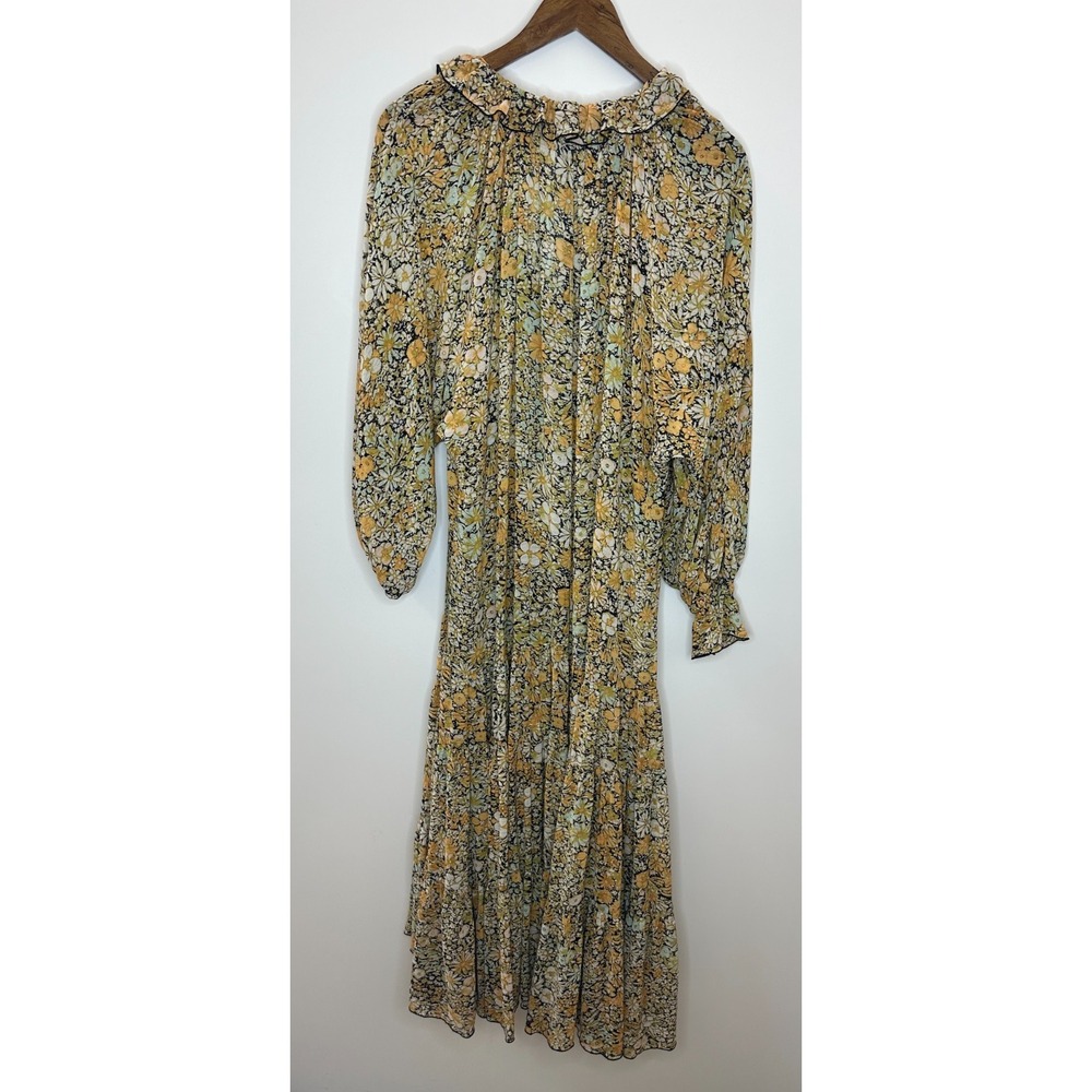 Free People Feeling Groovy Maxi Dress Yellow Floral Sheer Tiered LS Size Medium - Picture 15 of 16